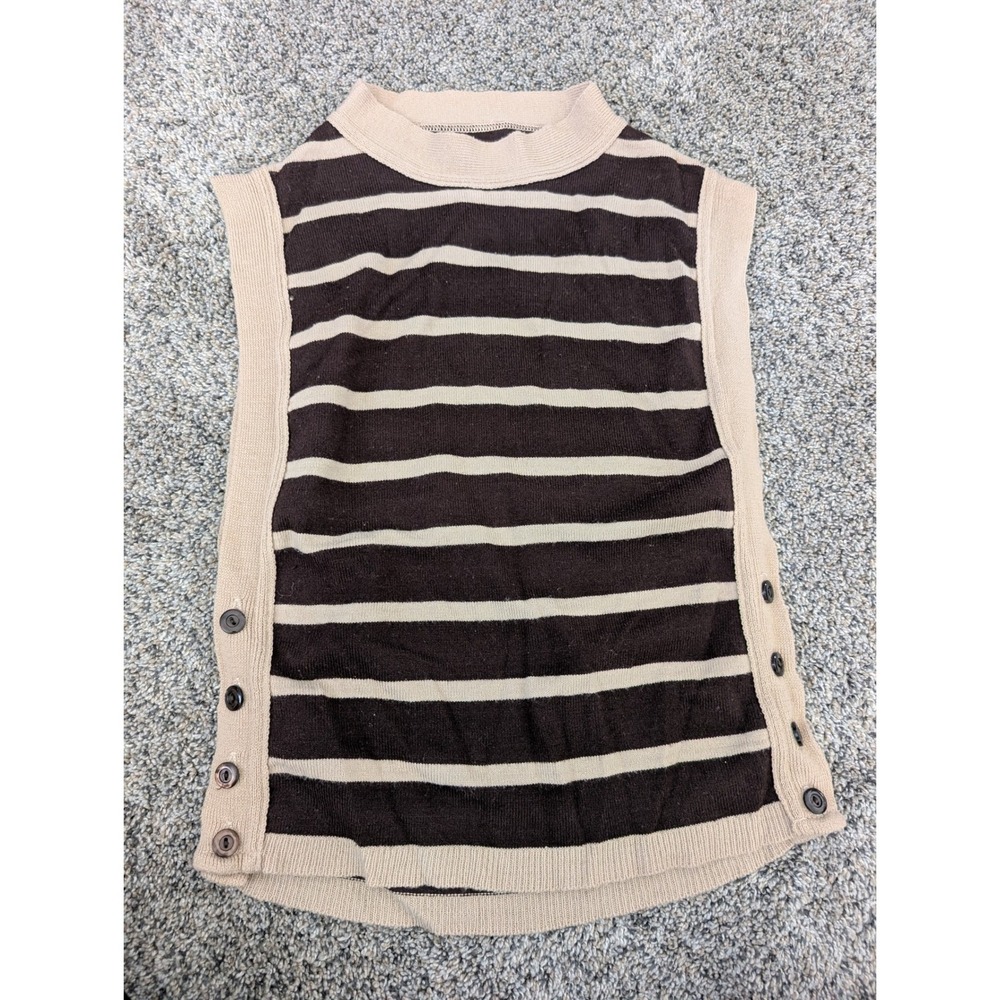 Vintage Givona Striped Sweater Vest Brown Tan Mock Neck Side Buttons Small ILGWU